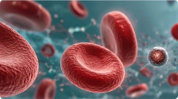 Microscopic illustration of red blood cells flowing through the bloodstream.