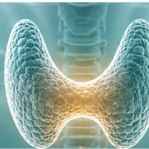 Medical illustration of the thyroid gland positioned in front of the trachea.